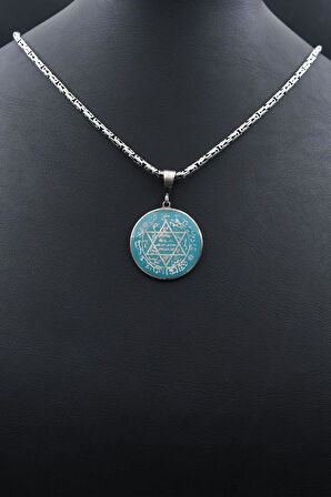 Hz. Süleyman Mührü Mineli 925 Ayar Gümüş Kolye Kral Zincir 2Mm 902189