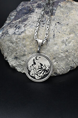 Ay Yıldızlı - Ay Yıldız - Kurt 925 Ayar Gümüş Kolye Kral Zincir 2Mm 902190