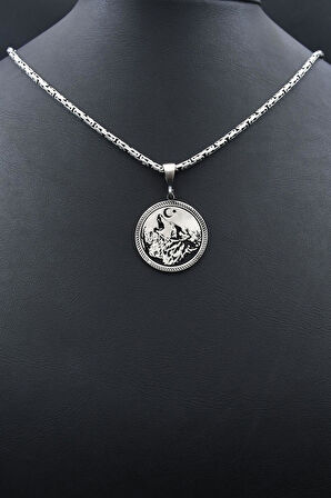 Ay Yıldızlı - Ay Yıldız - Kurt 925 Ayar Gümüş Kolye Kral Zincir 2Mm 902190