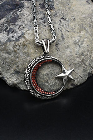 Ay Yıldız - Ay Yıldızlı Kral Zincir Desenli 925 Ayar Gümüş Kolye Kral Zincir 3 Mm 902192