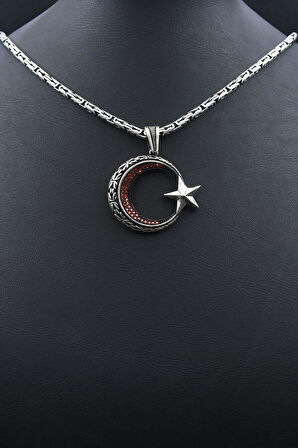 Ay Yıldız - Ay Yıldızlı Kral Zincir Desenli 925 Ayar Gümüş Kolye Kral Zincir 3 Mm 902192