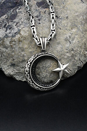 Ay Yıldızlı - Ay Yıldız Kral Zincir Desenli 925 Ayar Gümüş Kolye Kral Zincir 4 Mm 902193