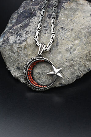 Ay Yıldız - Ay Yıldızlı Kral Zincir Desenli 925 Ayar Gümüş Kolye Kral Zincir 4 Mm 902194