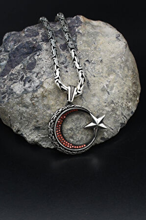 Ay Yıldız - Ay Yıldızlı Kral Zincir Desenli 925 Ayar Gümüş Kolye Kral Zincir 4 Mm 902194