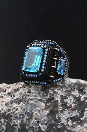 Akua Marine - AQUA MARİN Taşlı Kare Tasarımlı 925 Ayar Gümüş Yüzük 902202