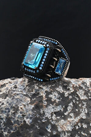 Akua Marine - AQUA MARİN Taşlı Kare Tasarımlı 925 Ayar Gümüş Yüzük 902202