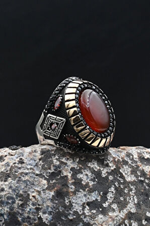 Kırmızı Akik Taşlı 925 Ayar Gümüş Yüzük 902208