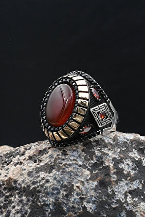 Kırmızı Akik Taşlı 925 Ayar Gümüş Yüzük 902208