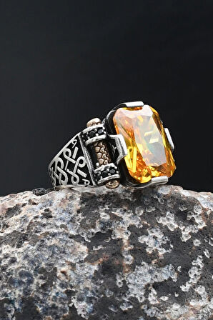 Sitrin Taşlı Baget Kesim 925 Ayar Gümüş Yüzük 902212