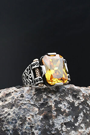 Sitrin Taşlı Baget Kesim 925 Ayar Gümüş Yüzük 902212