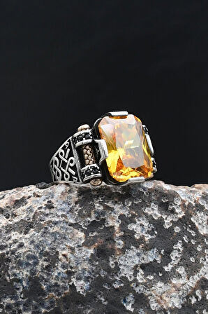 Sitrin Taşlı Baget Kesim 925 Ayar Gümüş Yüzük 902212