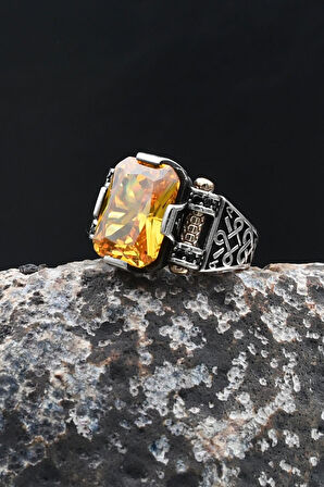 Sitrin Taşlı Baget Kesim 925 Ayar Gümüş Yüzük 902212