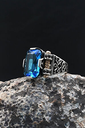 Akua Marine - AQUA MARİN Taşlı Baget Kesim 925 Ayar Gümüş Yüzük 902214