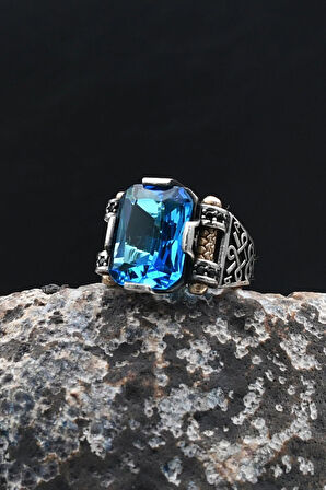 Akua Marine - AQUA MARİN Taşlı Baget Kesim 925 Ayar Gümüş Yüzük 902214