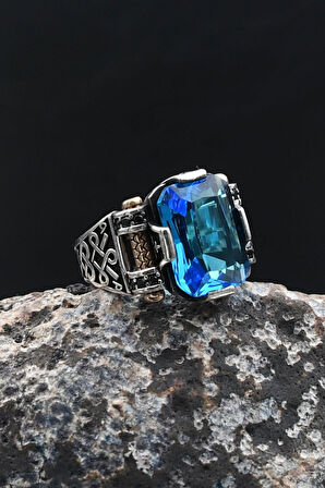 Akua Marine - AQUA MARİN Taşlı Baget Kesim 925 Ayar Gümüş Yüzük 902214