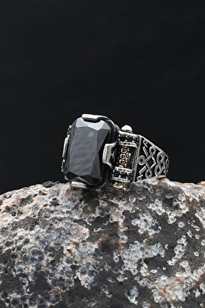 Siyah Zirkon Taşlı Baget Kesim 925 Ayar Gümüş Yüzük 902215