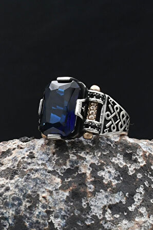 Lacivert Zirkon Taşlı Baget Kesim 925 Ayar Gümüş Yüzük 902216