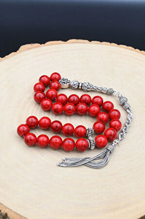 33'lük Doğal Kuvars Taşlı Tesbih 925 Ayar Gümüş Püsküllü 10mm Küre Kesim 902217