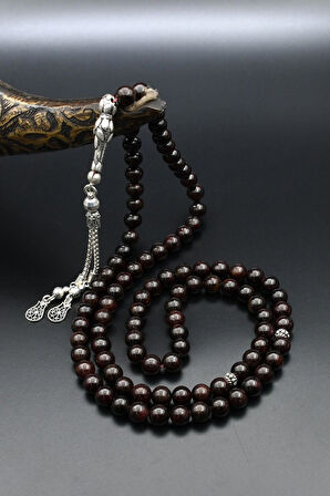 Doğal Garnet Taşlı 99'lük Tesbih 925 Ayar Gümüş 6Mm Küre Kesim 902235