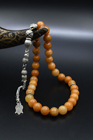 Doğal Carnelian Taşlı 33'lük Tesbih Metal Püsküllü 10mm Küre Kesim 902245