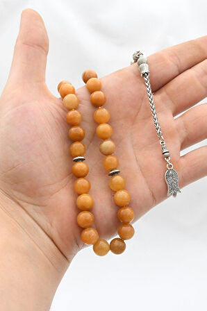 Doğal Carnelian Taşlı 33'lük Tesbih Metal Püsküllü 10mm Küre Kesim 902245