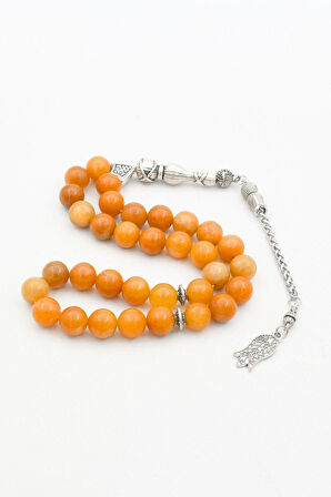 Doğal Carnelian Taşlı 33'lük Tesbih Metal Püsküllü 10mm Küre Kesim 902245