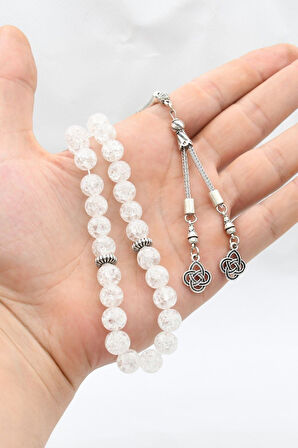 Beyaz Zirkon Taşlı 33'lük Tesbih Metal Püsküllü 10mm Küre Kesim 902248