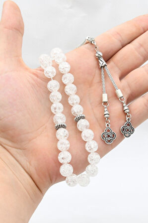 Beyaz Zirkon Taşlı 33'lük Tesbih Metal Püsküllü 10mm Küre Kesim 902248