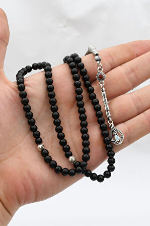 Doğal Oniks Taşlı 99'lük Tesbih Metal Püsküllü 6mm Küre Kesim 902261