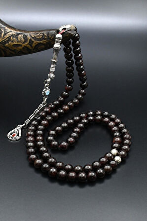 Doğal Garnet Taşlı 99'lük Tesbih Metal Püsküllü 6mm Küre Kesim 902263