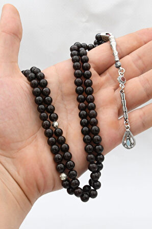 Doğal Garnet Taşlı 99'lük Tesbih Metal Püsküllü 6mm Küre Kesim 902263