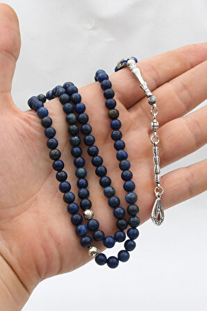 Doğal Lapis Lazuli Taşlı 99'lük Tesbih Metal Püsküllü 6mm Küre Kesim 902266