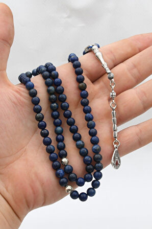 Doğal Lapis Lazuli Taşlı 99'lük Tesbih Metal Püsküllü 6mm Küre Kesim 902266