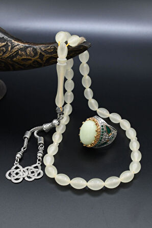 Fosforlu Tesbih Karanlıkta Parlayan Ve 925 Ayar Gümüş Yüzük Fosforlu 902280