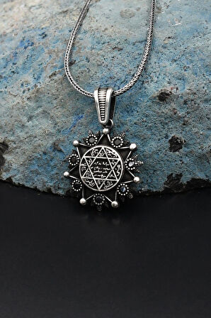 Hz. Süleyman Mührü kolye Zincir 925 Ayar Gümüş 902311