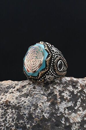 Nas Ve Felak Ve Ihlas Ve Kafirun Sureleri Sıkma Kehribar Taşlı 925 Ayar Gümüş Erkek Yüzüğü 902314