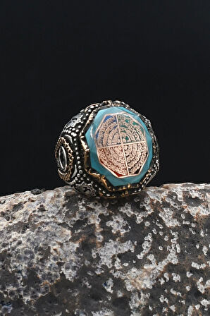 Nas Ve Felak Ve Ihlas Ve Kafirun Sureleri Sıkma Kehribar Taşlı 925 Ayar Gümüş Erkek Yüzüğü 902314