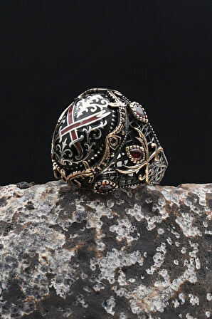 Özel Tasarım Hz. Ali Zülfikar Kılıcı ve Hz. Süleyman Mührü 925 Ayar Gümüş Erkek Yüzüğü 902315