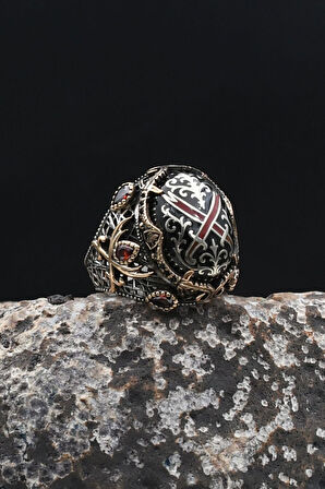 Özel Tasarım Hz. Ali Zülfikar Kılıcı ve Hz. Süleyman Mührü 925 Ayar Gümüş Erkek Yüzüğü 902315