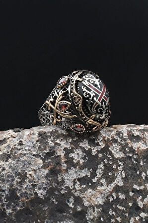 Özel Tasarım Hz. Ali Zülfikar Kılıcı ve Hz. Süleyman Mührü 925 Ayar Gümüş Erkek Yüzüğü 902315