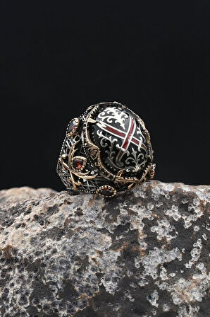 Özel Tasarım Hz. Ali Zülfikar Kılıcı ve Hz. Süleyman Mührü 925 Ayar Gümüş Erkek Yüzüğü 902315