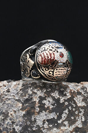 Özel Tasarım Nas Ve Felak Ve Ihlas Sureleri Mineli 925 Ayar Gümüş Erkek Yüzüğü 902326