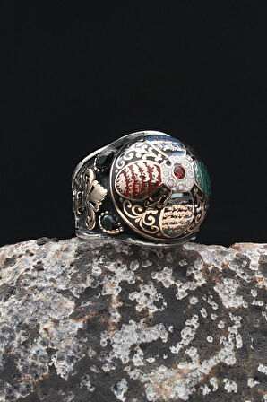 Özel Tasarım Nas Ve Felak Ve Ihlas Sureleri Mineli 925 Ayar Gümüş Erkek Yüzüğü 902326