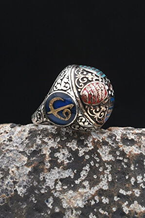 Özel Tasarım Nas Ve Felak Ve Ihlas Sureleri Mineli Vav Elif İşlemeli 925 Ayar Gümüş Erkek Yüzüğü 902337