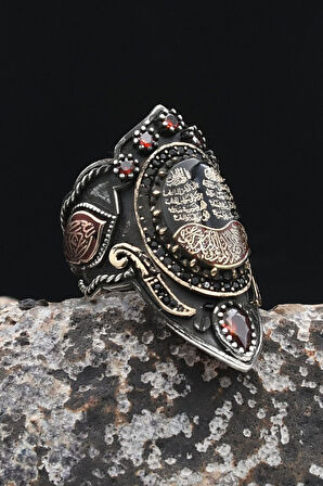 La Galibe Illallah ve Nas ve Felak ve Ihlas Sureleri Yazlı Mineli Ayarlanabilir Zihgir 925 Ayar Gümüş Erkek Yüzük 902341