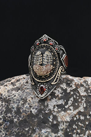 La Galibe Illallah ve Nas ve Felak ve Ihlas Sureleri Yazlı Mineli Ayarlanabilir Zihgir 925 Ayar Gümüş Erkek Yüzük 902341