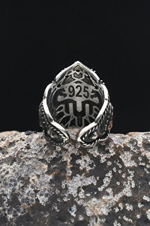 La Galibe Illallah ve Nas ve Felak ve Ihlas Sureleri Yazlı Mineli Ayarlanabilir Zihgir 925 Ayar Gümüş Erkek Yüzük 902341