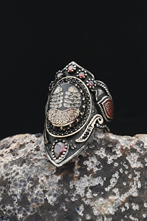 La Galibe Illallah ve Nas ve Felak ve Ihlas Sureleri Yazlı Mineli Ayarlanabilir Zihgir 925 Ayar Gümüş Erkek Yüzük 902341