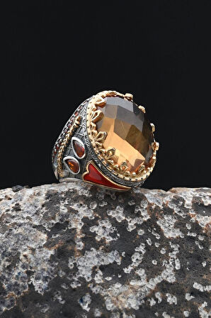 Zultanit Taşlı Zirkon Taş Süslemeli 925 Ayar Gümüş Erkek Yüzük 902347