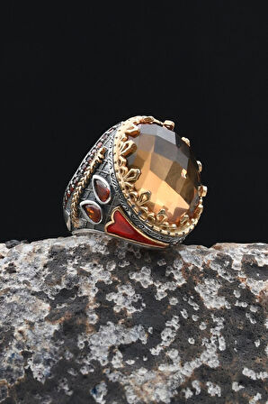 Zultanit Taşlı Zirkon Taş Süslemeli 925 Ayar Gümüş Erkek Yüzük 902347